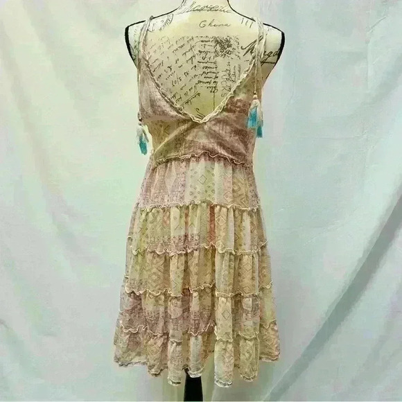 Blue B Collection Women Boho Ruffle Patchwork Floral Mini Dress Size L - Picture 11 of 16